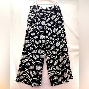 NWT Women’s Loft Elastic Waist Pants Black & White Floral Print size XL Wide Leg